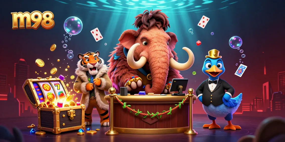 Experience m98 with exciting slots and gaming elements in a vibrant casino scene.