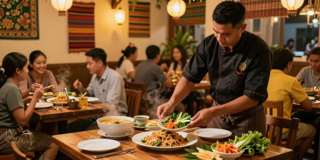 Thai restaurant ambiance featuring kinalyrestaurant.com's culinary delights in a vibrant dining setting.