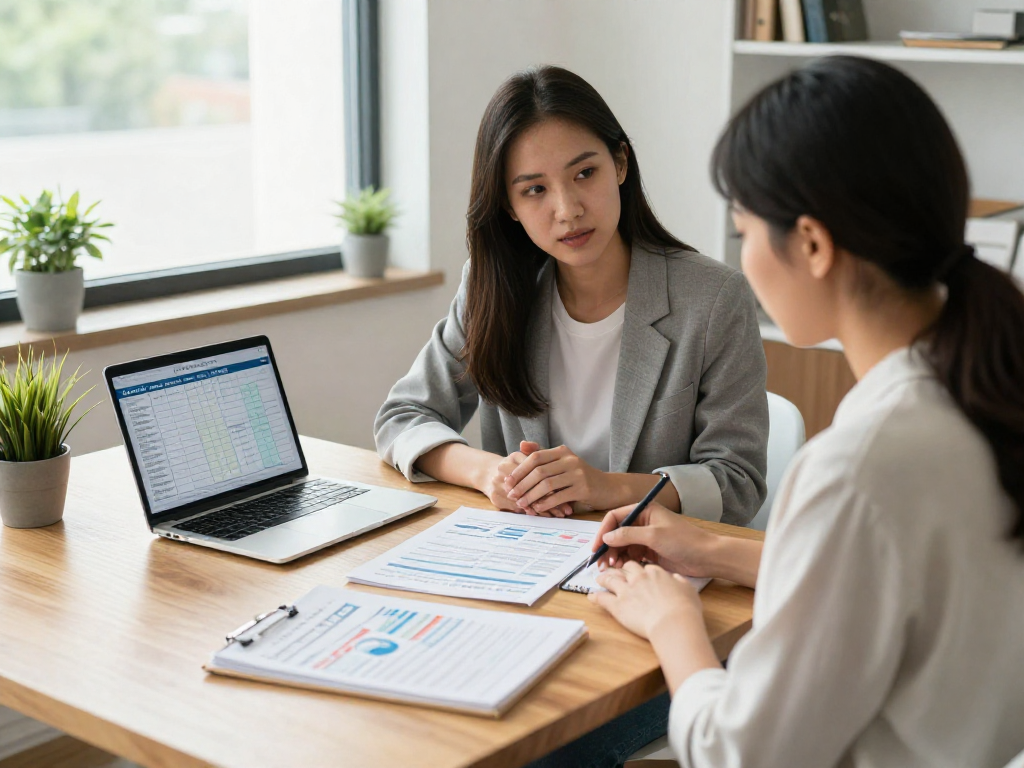 Credit consolidation consultation at https://credit-consolidation.ca/ with financial advisor helping clients manage debts.