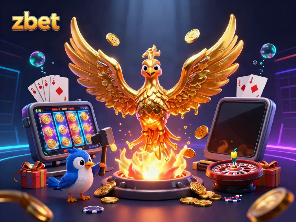 Experience the thrill of zbet gaming with a stunning phoenix and vibrant casino elements in action.