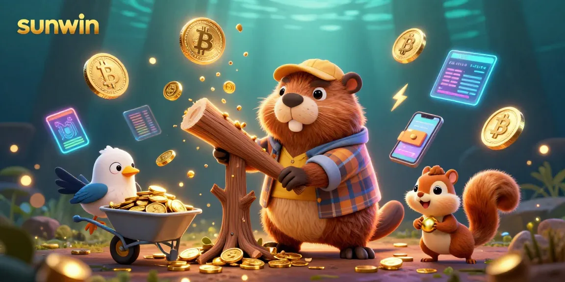 Experience thrilling wins at sunwin with dynamic cartoon characters collecting coins in a vibrant casino-themed world.