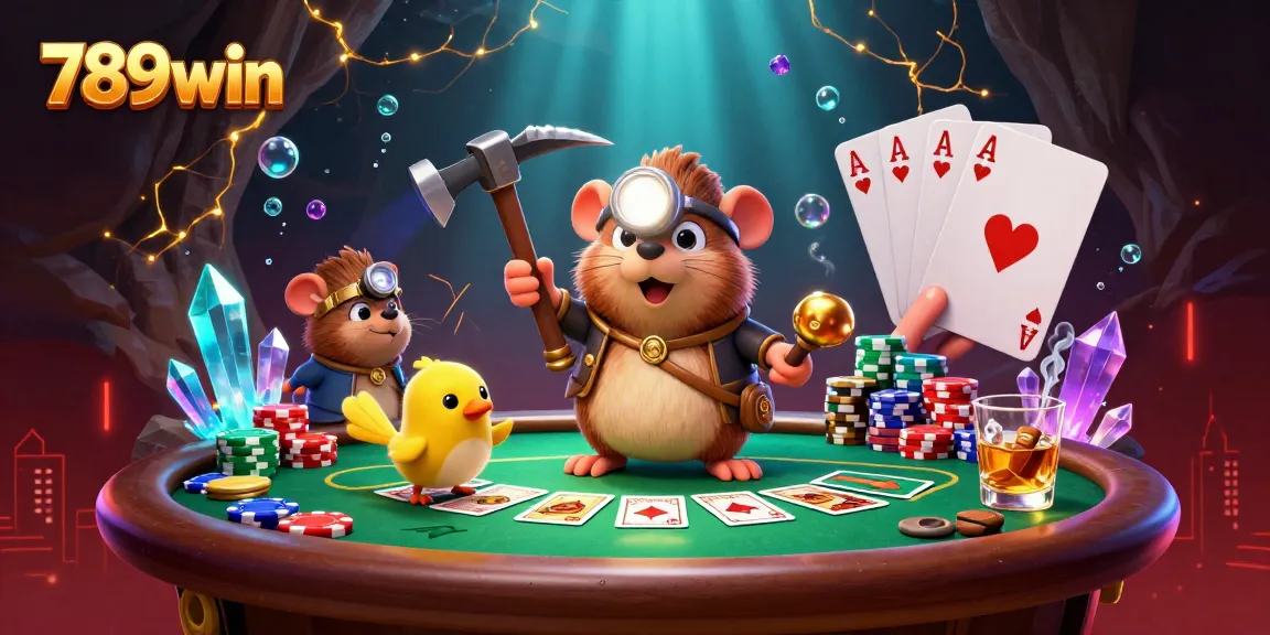 Engage in thrilling gameplay at 789win featuring vibrant casino elements and a treasure-hunting mole.