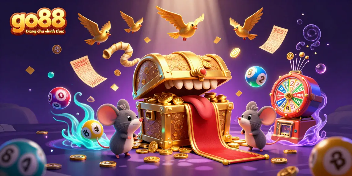 Engage in thrilling adventures at go88 trang chu chinh thuc with animated treasure and vibrant lottery elements.