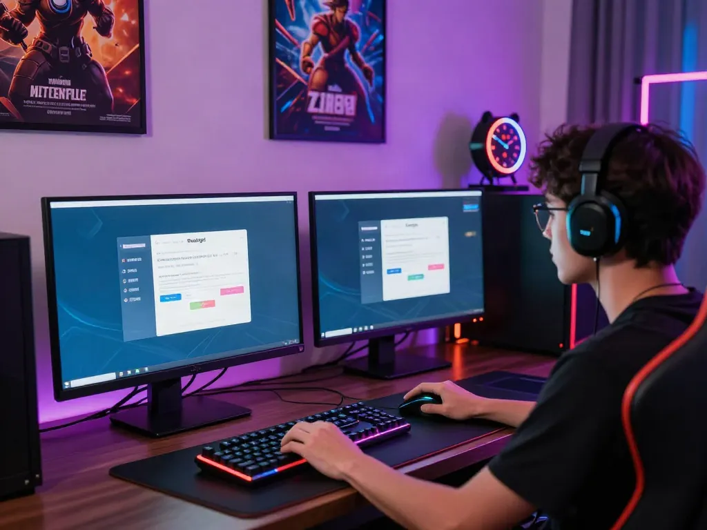 Player engaged in DewaTogel login on a gaming setup, showcasing vibrant atmosphere and high-tech peripherals.