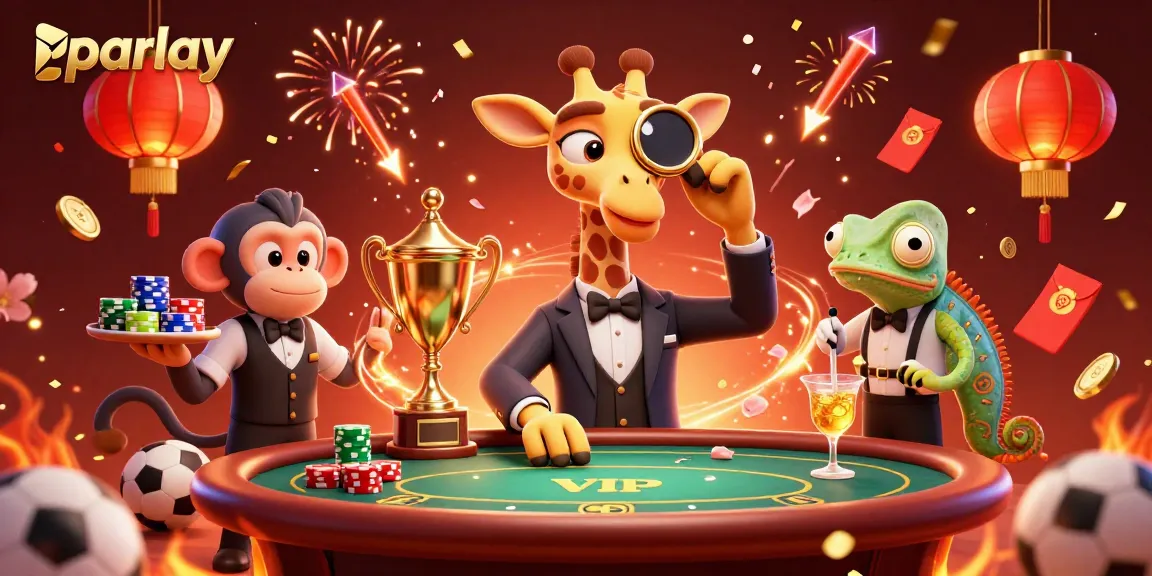 Place parlay bets with excitement among unique gaming characters in a vibrant casino scene.